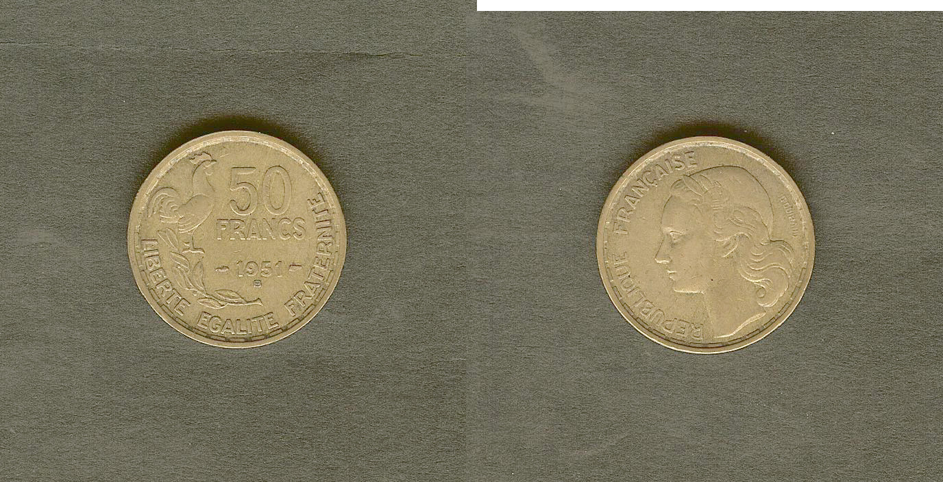50 francs Guiraud 1951B gVF/EF